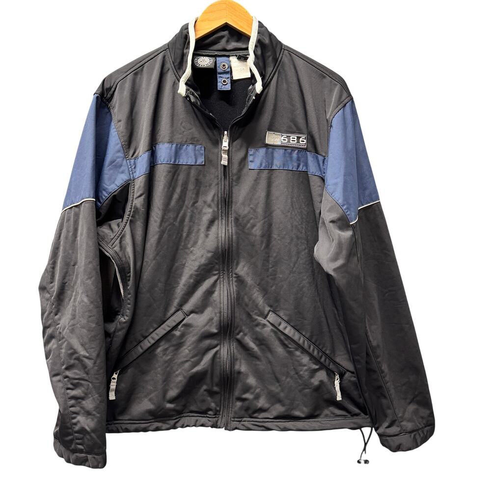 686 Jacket Mens Large Black Blue Vented Nylon Full Zip Fleece Lined + Pockets‎